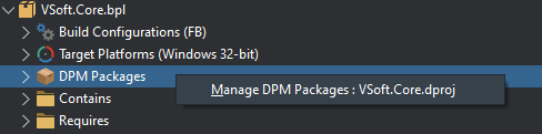 DPM Packages Node menu